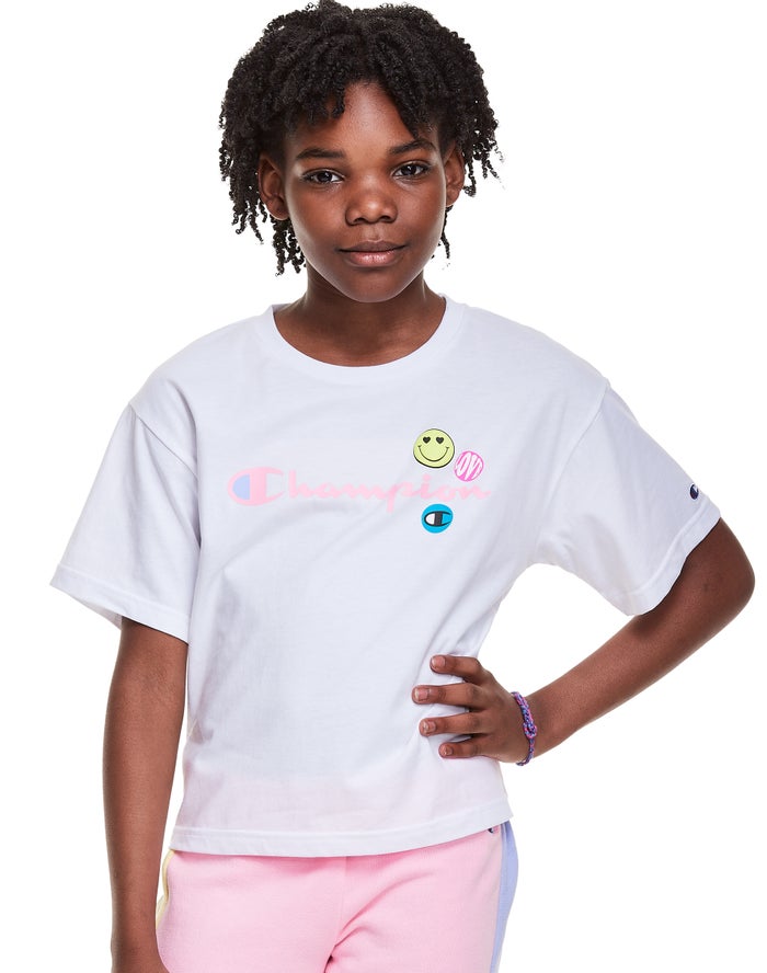 Champion Boxy Smiley Face T-Shirt Meisjes - Wit - Belgie 4368RWJCB